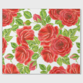 Papier Cadeau Roses rouges aquarelle transparente motif (Plat)