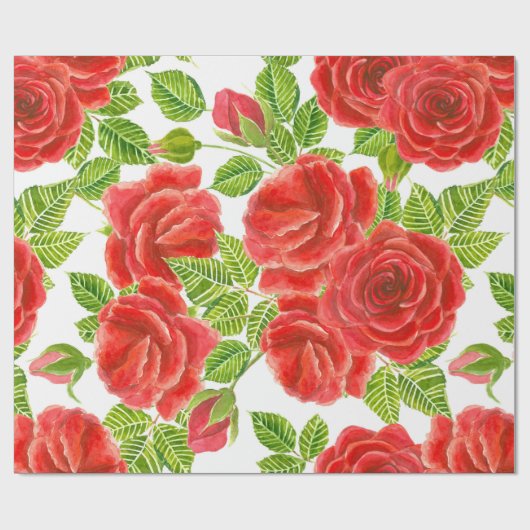 Papier Cadeau Roses rouges aquarelle transparente motif (Plat)