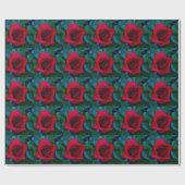 Papier Cadeau Roses rouges aux tons bleus (Plat)