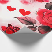 Papier Cadeau Roses rouges avec Coeurs Valentine Romantique Flor (Coin)