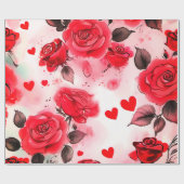 Papier Cadeau Roses rouges avec Coeurs Valentine Romantique Flor (Plat)