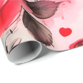 Papier Cadeau Roses rouges avec Coeurs Valentine Romantique Flor (Coin rond)