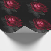 Papier Cadeau Roses rouges avec Feuilles gris sur noir (Coin)