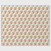 Papier Cadeau Roses rouges corail avec feuillage (Plat)