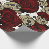 Papier Cadeau Roses Rouges & Crânes Fleuris Gothiques Noir et Bl (Coin)