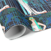 PAPIER CADEAU ROSES ROUGES DANS LA MODE BEAUTÉ ART DÉCO DE NUIT (Coin rond)