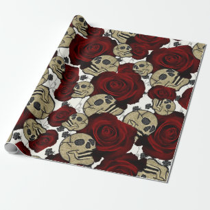 Papier Cadeau Roses rouges et blanc gothique floral noir de