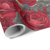 Papier Cadeau Roses rouges et dorées (Coin rond)