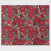 Papier Cadeau Roses rouges et dorées (Plat)