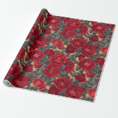 Papier Cadeau Roses rouges et dorées (Déroulé)