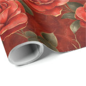Papier Cadeau Roses rouges et dorées (Coin rond)