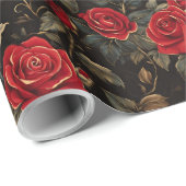 Papier Cadeau Roses rouges et dorées (Coin rond)