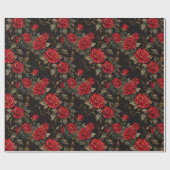 Papier Cadeau Roses rouges et dorées (Plat)