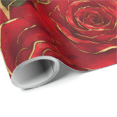 Papier Cadeau Roses rouges et dorées (Coin rond)