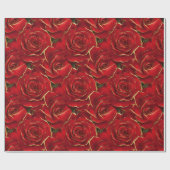 Papier Cadeau Roses rouges et dorées (Plat)