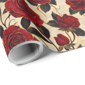 Papier Cadeau Roses rouges et dorées (Coin rond)
