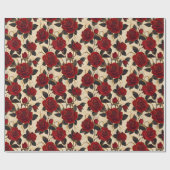 Papier Cadeau Roses rouges et dorées (Plat)