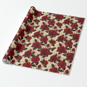 Papier Cadeau Roses rouges et dorées (Déroulé)