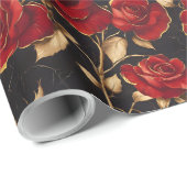 Papier Cadeau Roses rouges et dorées (Coin rond)