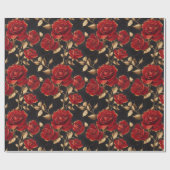 Papier Cadeau Roses rouges et dorées (Plat)