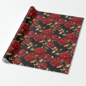 Papier Cadeau Roses rouges et dorées (Déroulé)