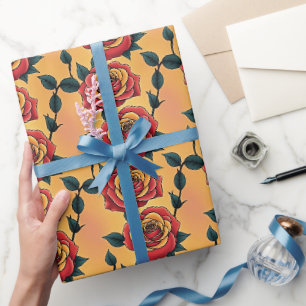 Papier Cadeau Roses Rouges Et Jaunes