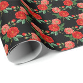 Papier Cadeau Roses rouges, fond noir, (Coin rond)
