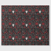 Papier Cadeau Roses rouges gothiques et crânes (Plat)