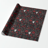 Papier Cadeau Roses rouges gothiques et crânes (Déroulé)