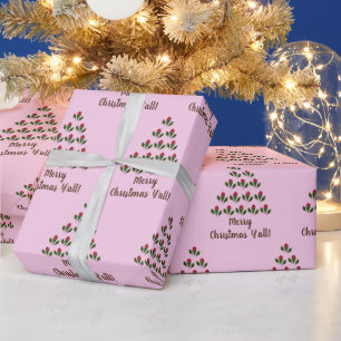 Papier Cadeau Roses rouges Green Holly Arbre de Noël & Souhait,