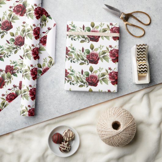 Papier Cadeau Roses rouges romantiques (Artisanat)