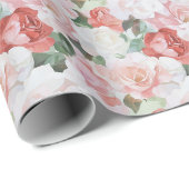 Papier Cadeau Roses Rouges Roses Blanches Fleurs Lancement de Ma (Coin rond)