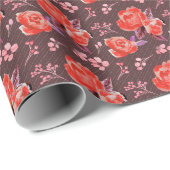 Papier Cadeau Roses rouges sur papier Brown (Coin rond)