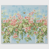 Papier Cadeau Roses SAUVAGES, FEUILLES VERTS, OISEAU VOLANT DANS (Plat)