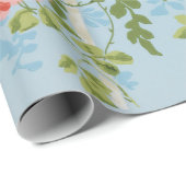 Papier Cadeau Roses SAUVAGES, FEUILLES VERTS, OISEAU VOLANT DANS (Coin rond)