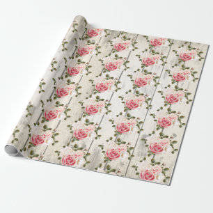 Papier Cadeau Roses Shabby Chic & Bois de grange de cottage rust