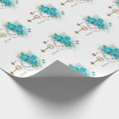 Papier Cadeau Roses turquoise avec touches (Coin)