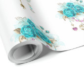 Papier Cadeau Roses turquoise avec touches (Coin rond)