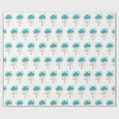 Papier Cadeau Roses turquoise avec touches (Plat)