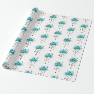 Papier Cadeau Roses turquoise avec touches