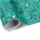 Papier Cadeau roses turquoises (Coin rond)