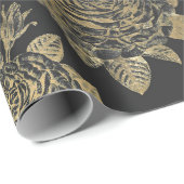 Papier Cadeau Roses Vintage Or et Gris (Coin rond)