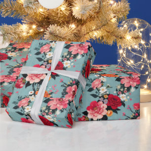 Papier Cadeau Roses vintages et fleurs sur un Arrière - plan ble