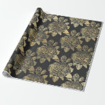 Papier Cadeau Roses Vintages Gris et Faux Gold<br><div class="desc">Papier d'emballage gris et or paris rose vintage à thème.</div>