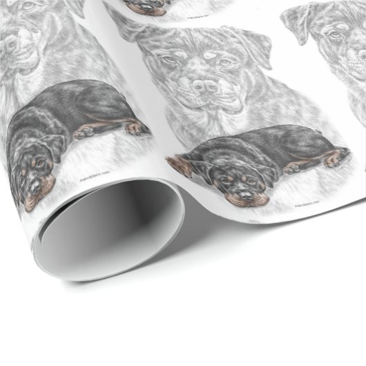 Papier Cadeau Rottweiler Chien Art (Coin rond)