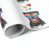 Papier Cadeau Rottweiler Chien avec Coeurs Saint-Valentin (Coin rond)