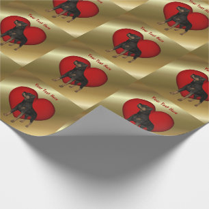 Papier Cadeau Rottweiler Chien Coeur rouge