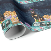 Papier Cadeau Rottweiler Chien Halloween Camion Effrayant Nuit (Coin rond)