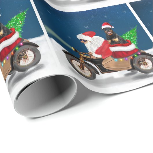 Papier Cadeau Rottweiler Chien Noël Père Noël (Coin rond)