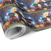 Papier Cadeau Rottweiler Chiens Citrouille Halloween Funny (Coin rond)